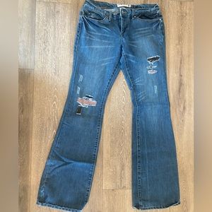 Indigo Saints Patchwork jeans size 11 Juniors for a tall gal! 34” inseam.